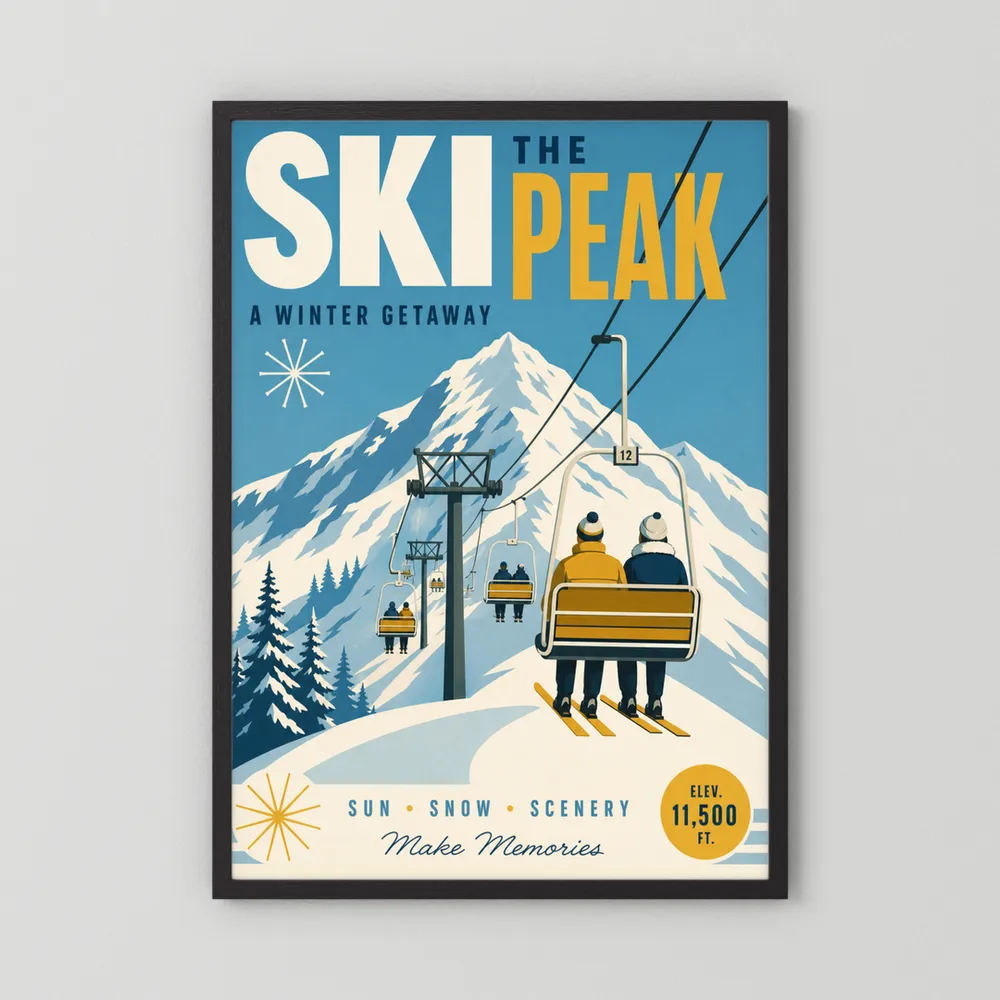 Ski The Peak Winter Getaway Retro Travel Art Print