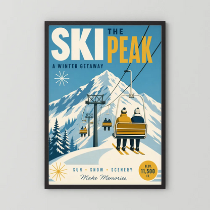 Ski The Peak Winter Getaway Retro Travel Art Print