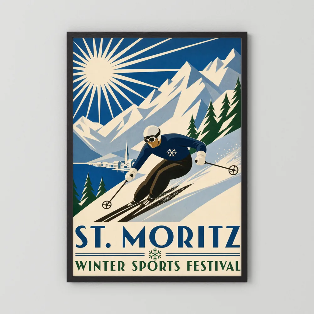 St. Moritz: Winter Sports Festival – Vintage Swiss Alps Ski Poster Print