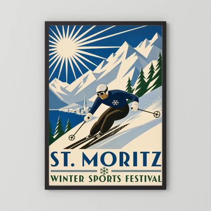 St. Moritz: Winter Sports Festival – Vintage Swiss Alps Ski Poster Print