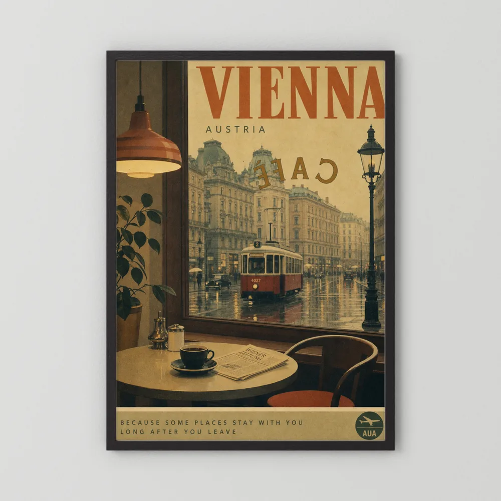 Vienna Austria Vintage Cafe Tram Travel Poster Art Print