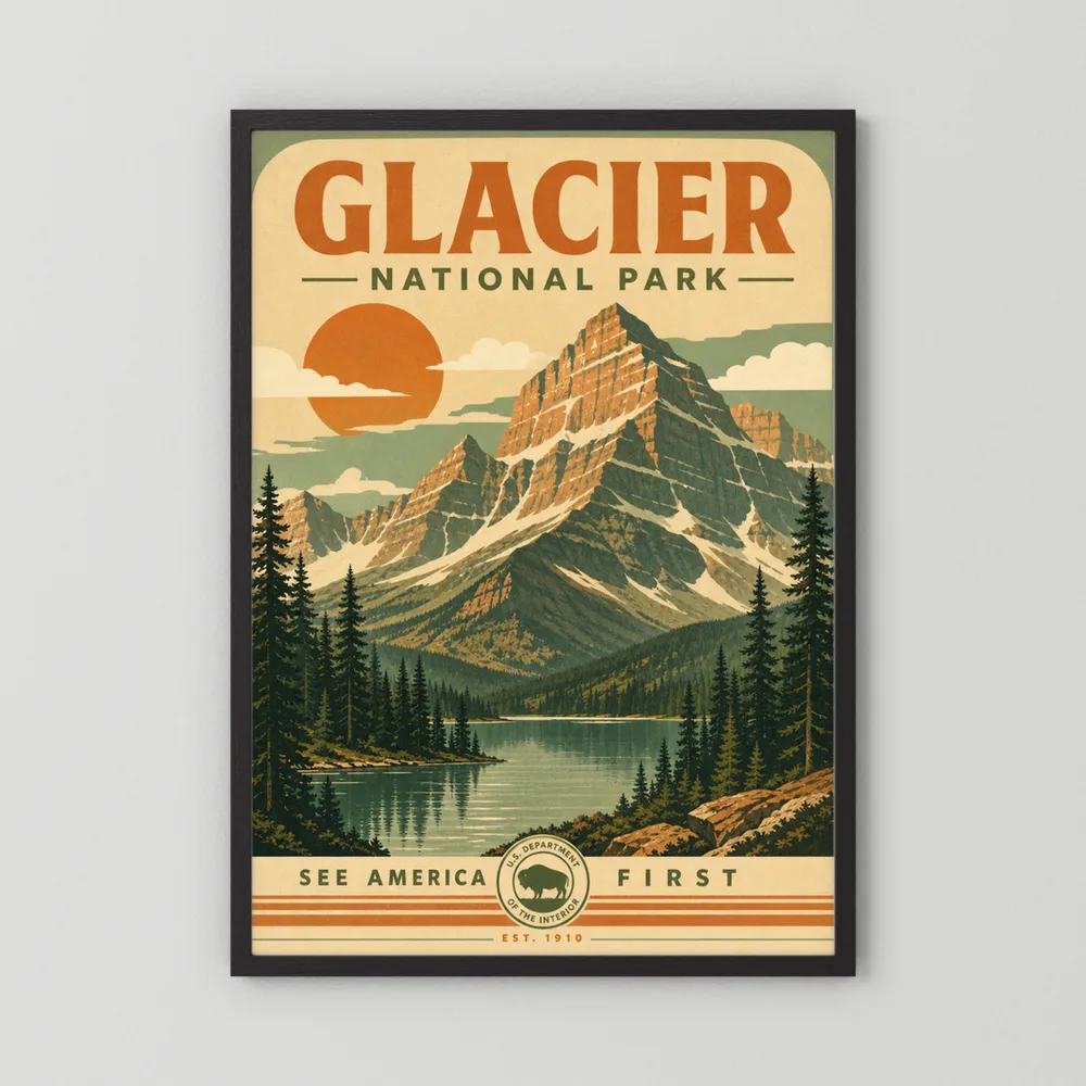 Glacier National Park Vintage Travel Poster Art Print