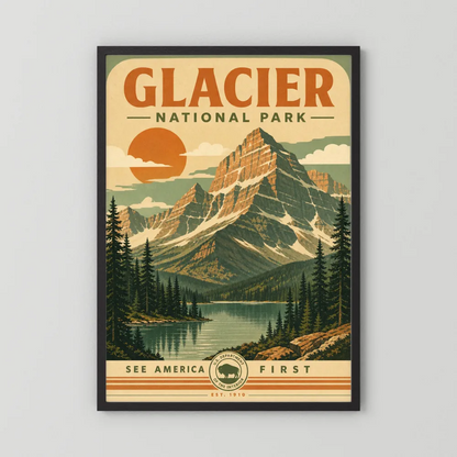 Glacier National Park Vintage Travel Poster Art Print