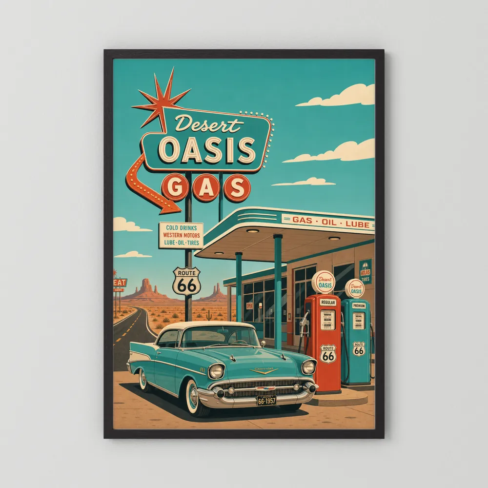 Desert Oasis Gas Station Route 66 Vintage Art Print