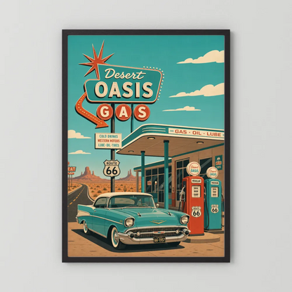 Desert Oasis Gas Station Route 66 Vintage Art Print