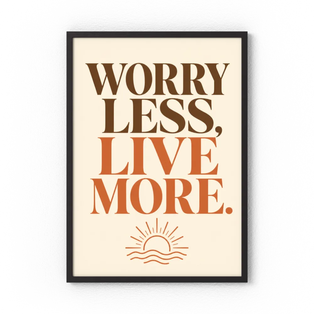 "Worry Less, Live More" Retro Sunset Art Print