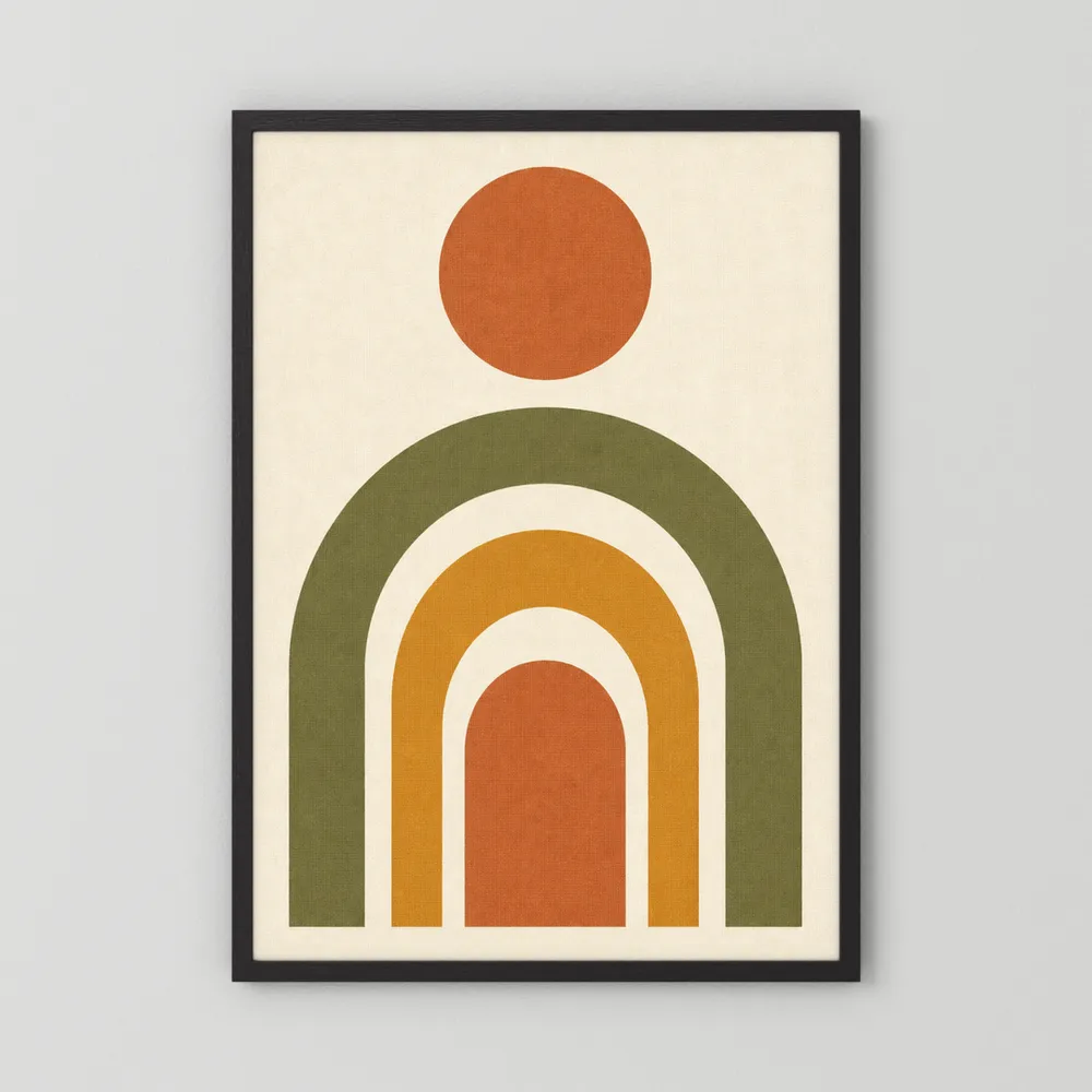 Terracotta Rainbow Sun Boho Minimalist Art Print