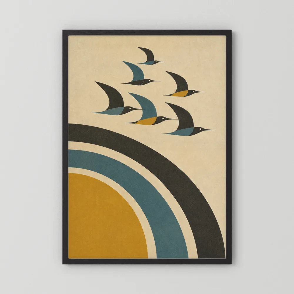 Mid-Century Modern Birds in Flight Abstract Art Print