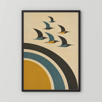 Mid-Century Modern Birds in Flight Abstract Art Print