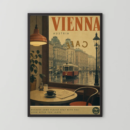 Vienna Austria Vintage Cafe Tram Travel Poster Art Print