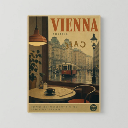 Vienna Austria Vintage Cafe Tram Travel Poster Art Print