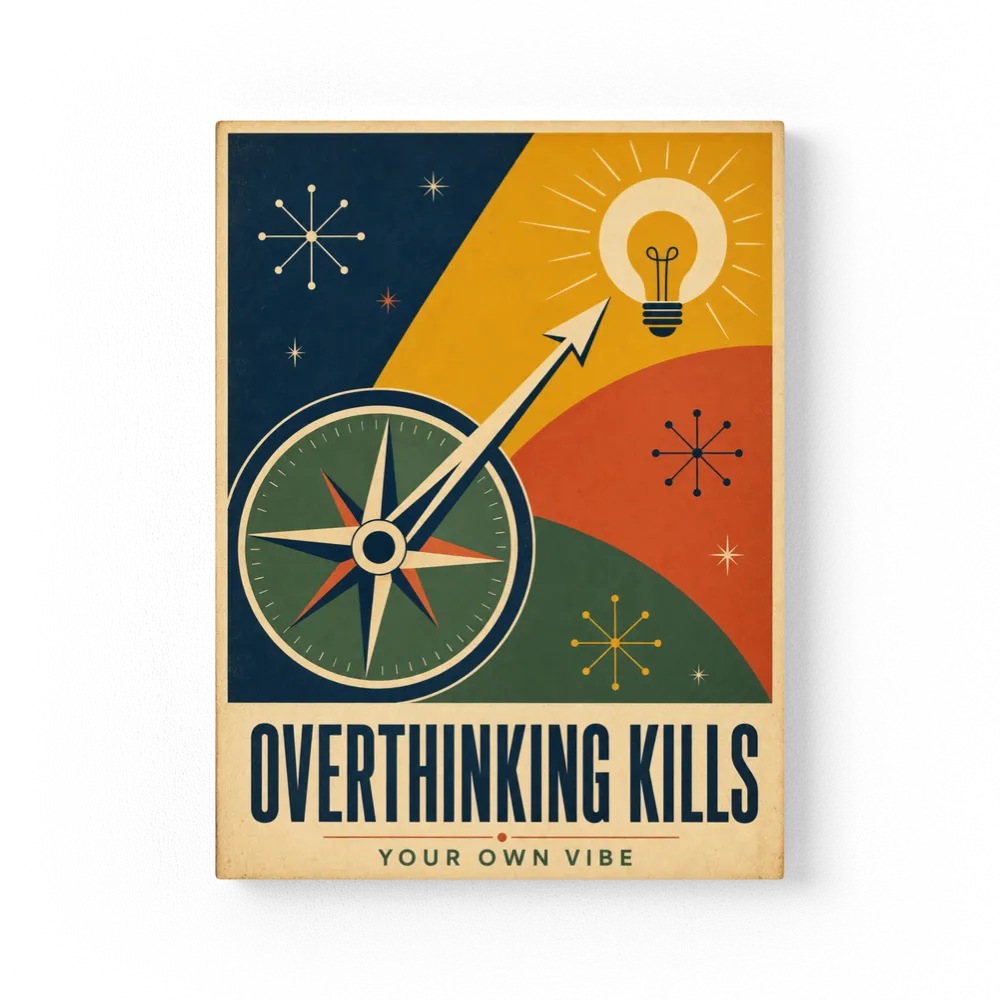 Overthinking Kills – Retro Compass & Idea Art Print