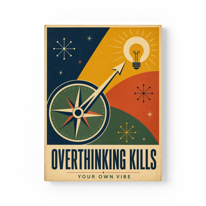 Overthinking Kills – Retro Compass & Idea Art Print