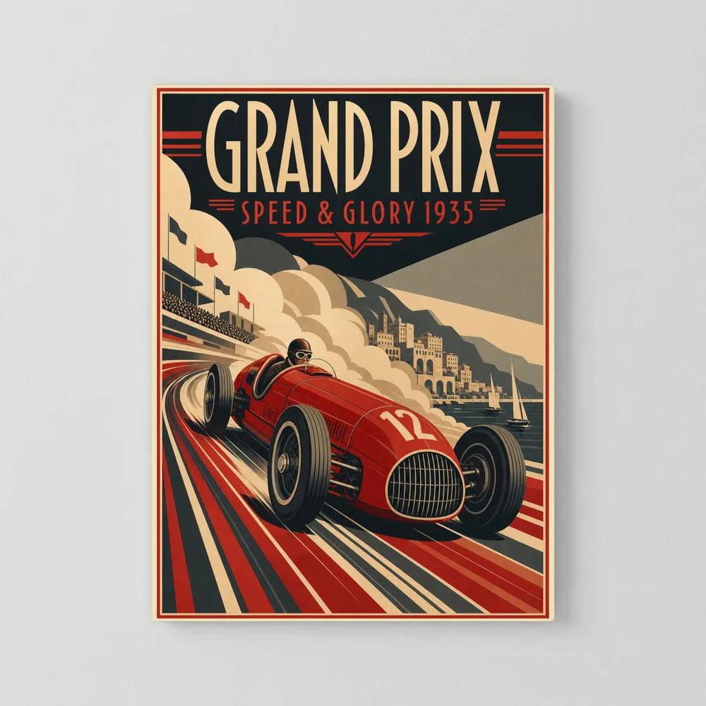 Grand Prix: Speed & Glory 1935 – Vintage Art Deco Racing Poster Print