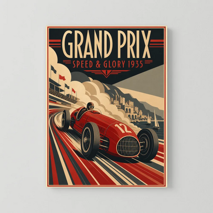 Grand Prix: Speed & Glory 1935 – Vintage Art Deco Racing Poster Print