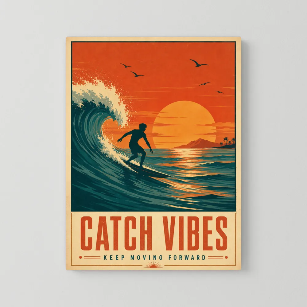 Catch Vibes – Retro Surfing Ocean Art Print