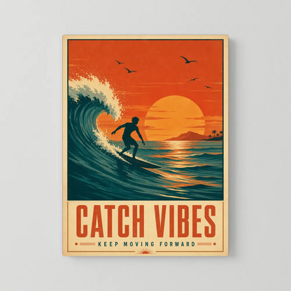 Catch Vibes – Retro Surfing Ocean Art Print