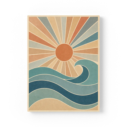 Retro Rising Sun & Ocean Wave Art Print