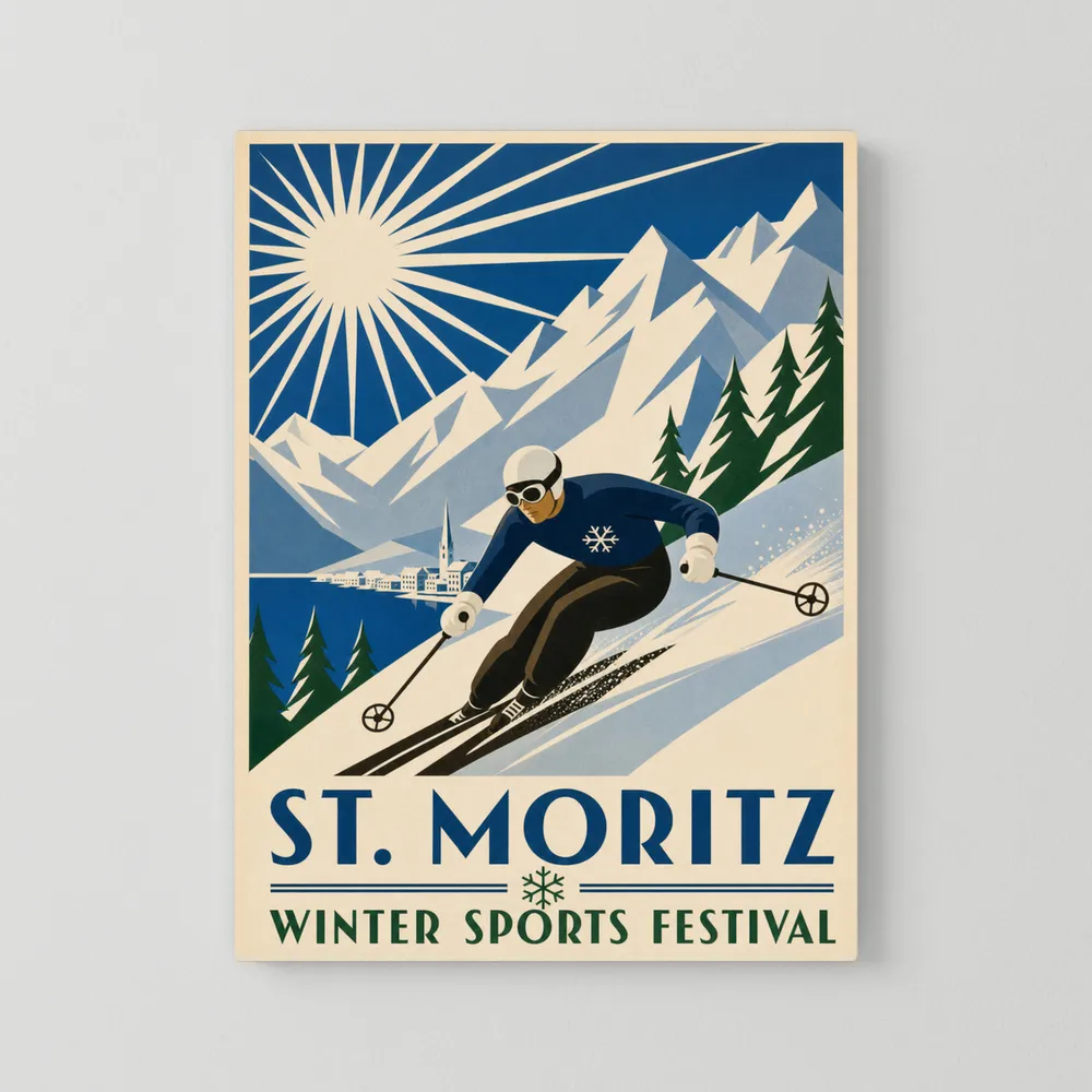 St. Moritz: Winter Sports Festival – Vintage Swiss Alps Ski Poster Print