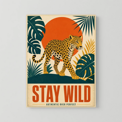 Stay Wild Leopard – Retro Jungle Art Print