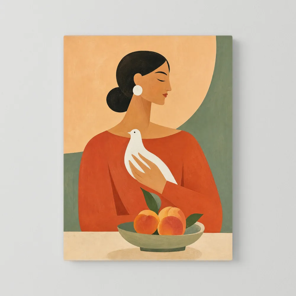 Woman Holding White Dove Minimalist Boho Art Print
