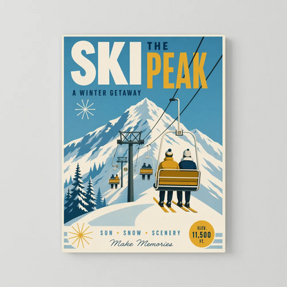 Ski The Peak Winter Getaway Retro Travel Art Print