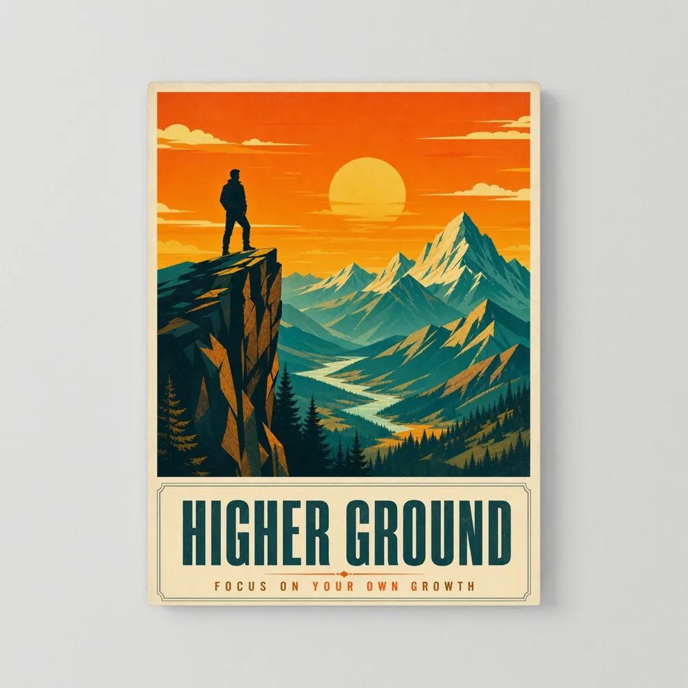 Higher Ground – Retro Mountain Landscape Art Print