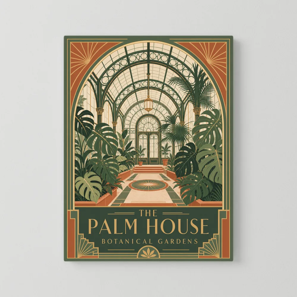 The Palm House: Botanical Gardens – Vintage Art Deco Conservatory Print