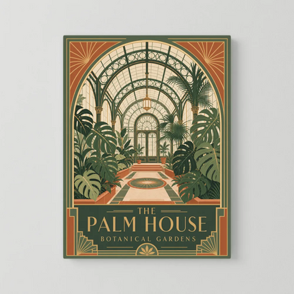 The Palm House: Botanical Gardens – Vintage Art Deco Conservatory Print