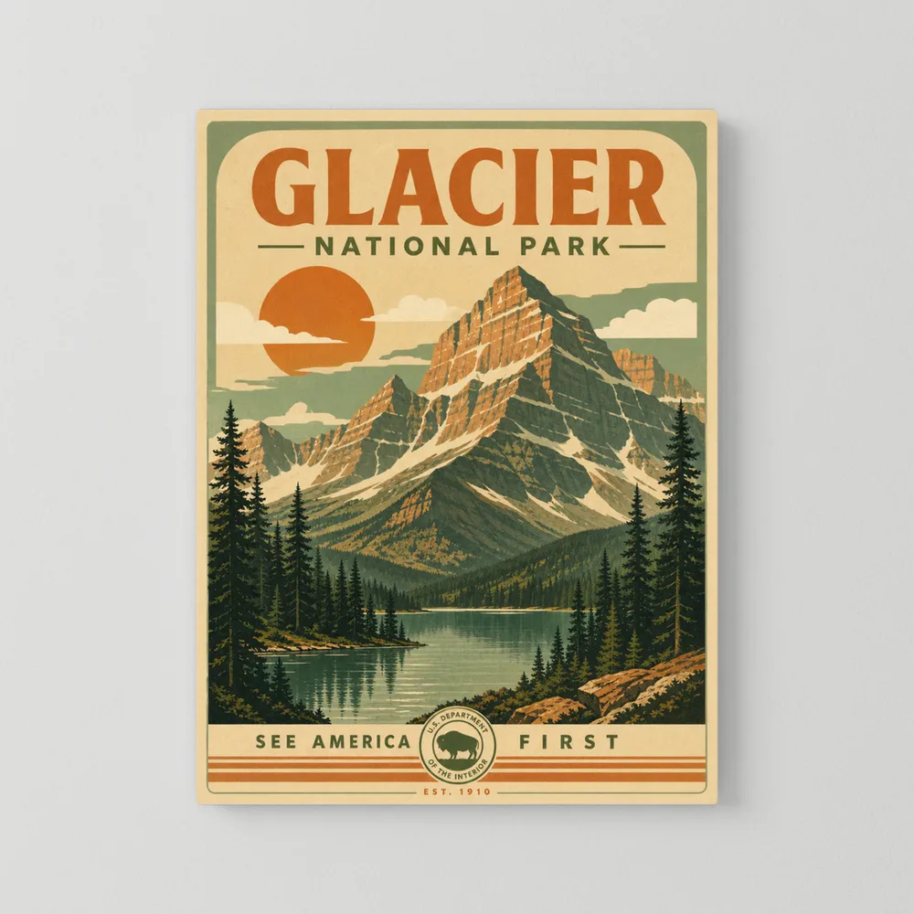 Glacier National Park Vintage Travel Poster Art Print