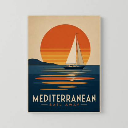 Mediterranean Sail Away Vintage Travel Poster Art Print