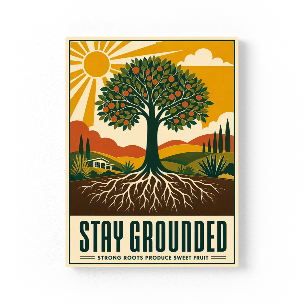 Stay Grounded – Retro Tree & Deep Roots Art Print