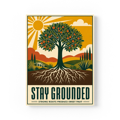 Stay Grounded – Retro Tree & Deep Roots Art Print