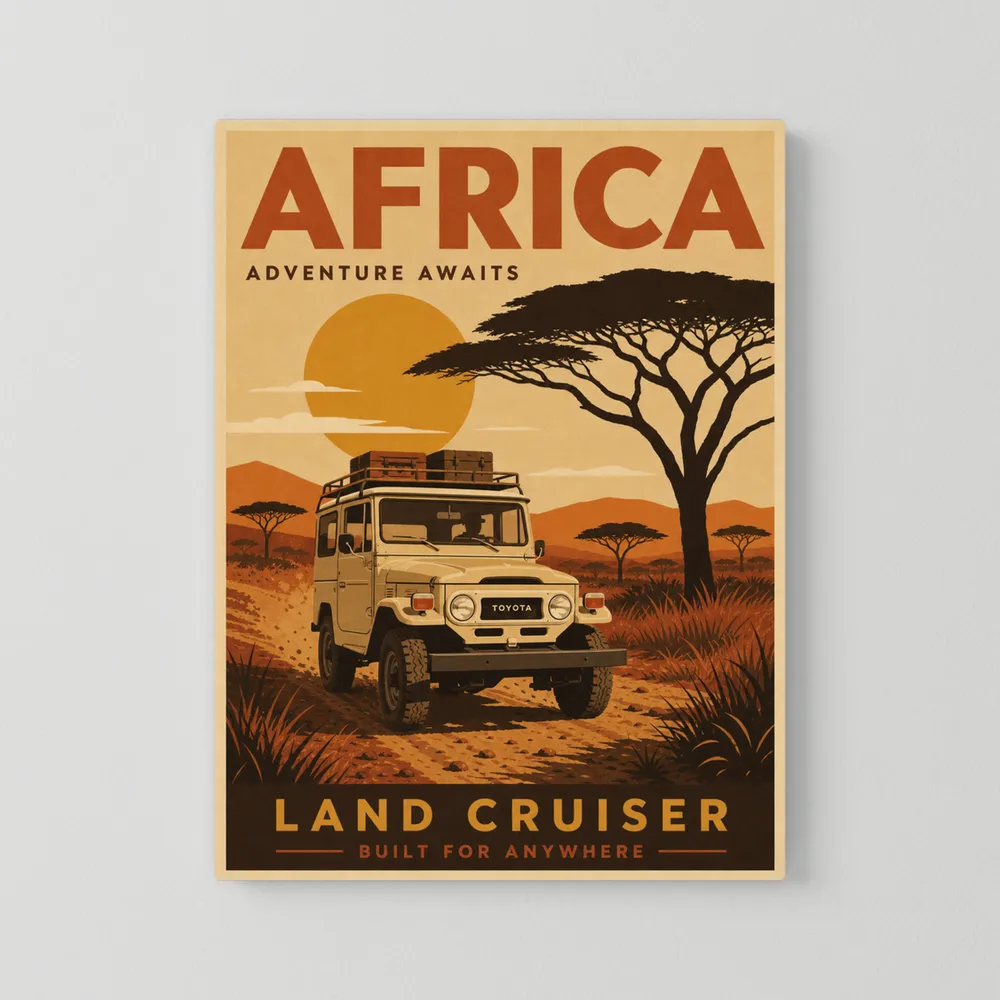 Africa Adventure Awaits Toyota Land Cruiser FJ40 Vintage Travel Poster Art Print