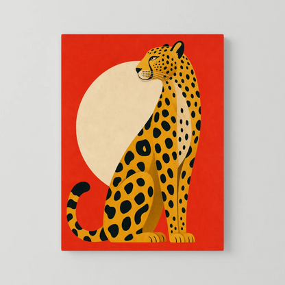 Mid-Century Modern Cheetah Red Sun Retro Art Print