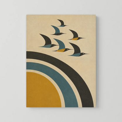 Mid-Century Modern Birds in Flight Abstract Art Print