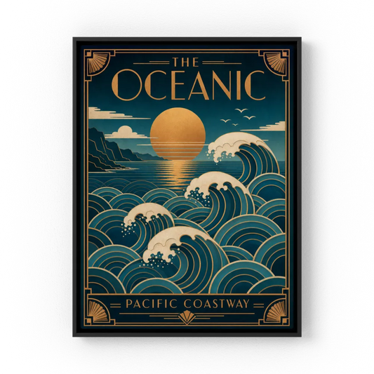 The Oceanic: Pacific Coastway – Vintage Art Deco Ocean Waves Print