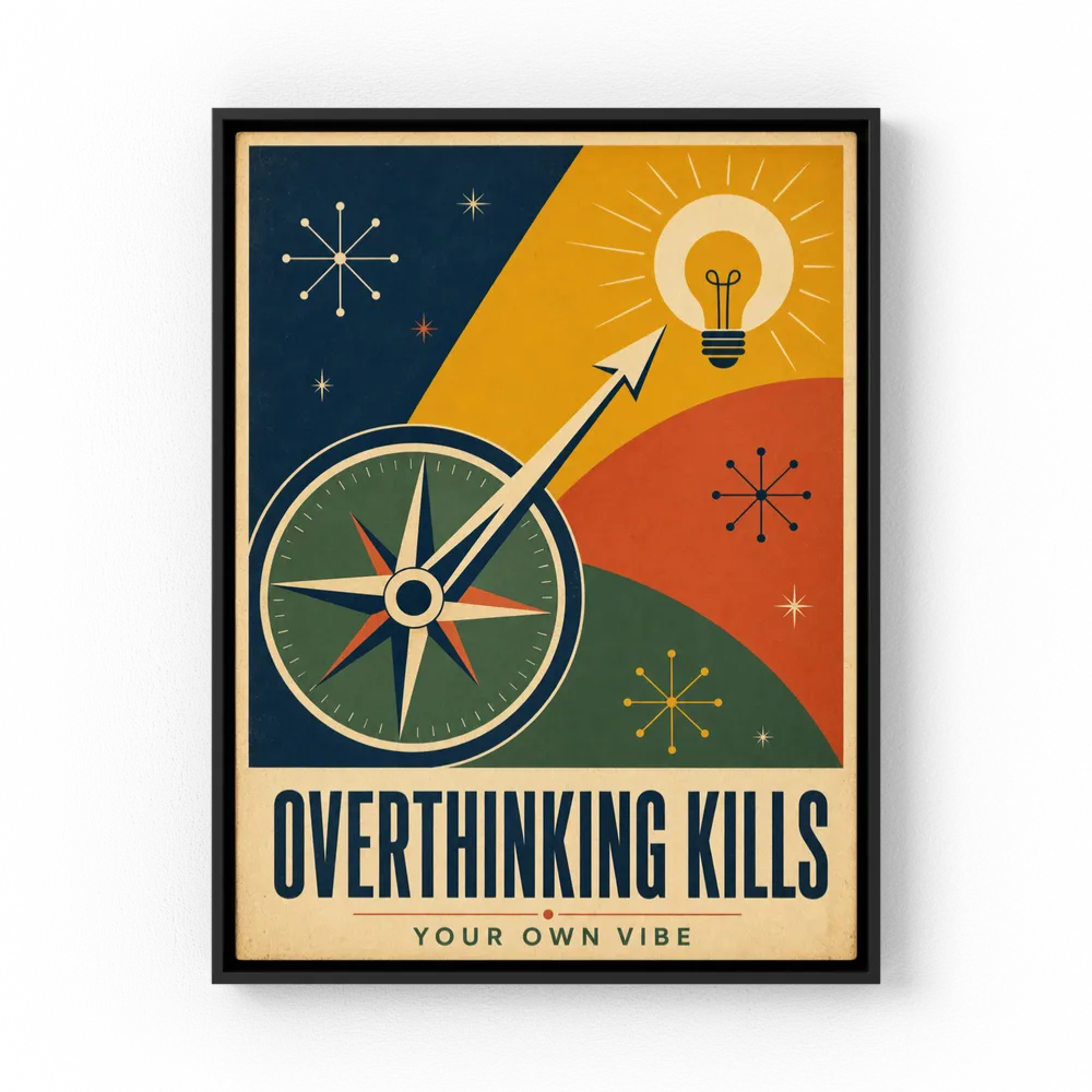 Overthinking Kills – Retro Compass & Idea Art Print – Retvibes