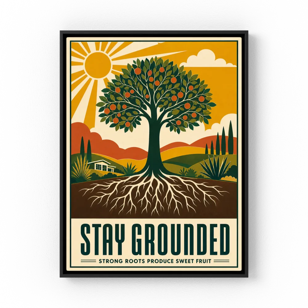 Stay Grounded – Retro Tree & Deep Roots Art Print