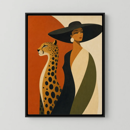 Glamorous Woman in Black Hat with Cheetah Mid-Century Art Print