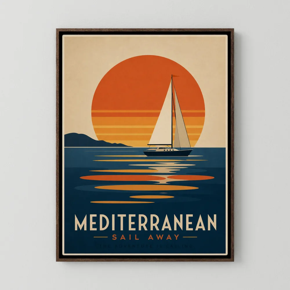 Mediterranean Sail Away Vintage Travel Poster Art Print