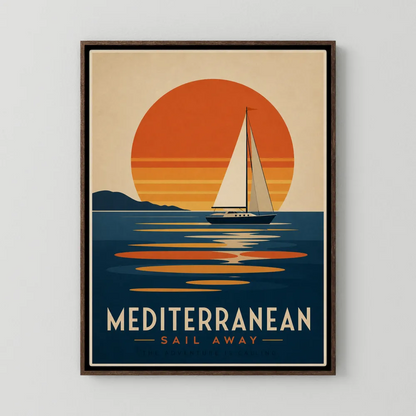 Mediterranean Sail Away Vintage Travel Poster Art Print