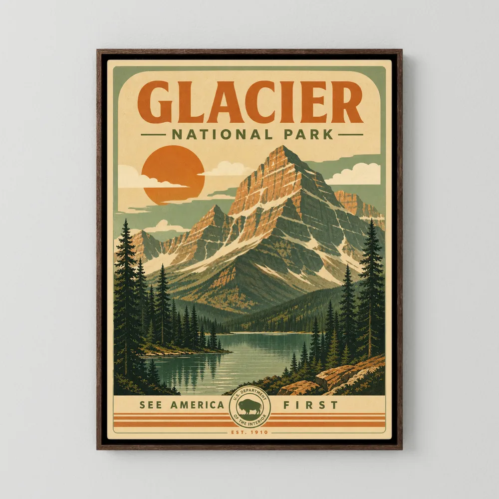 Glacier National Park Vintage Travel Poster Art Print