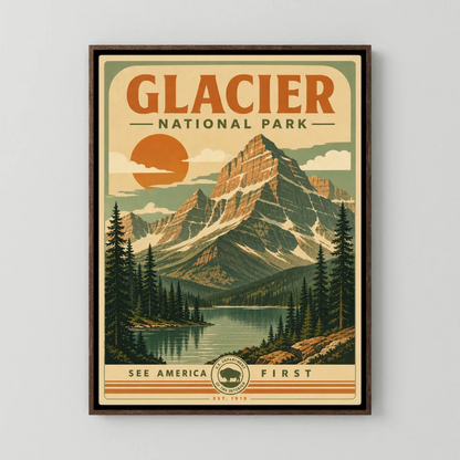 Glacier National Park Vintage Travel Poster Art Print