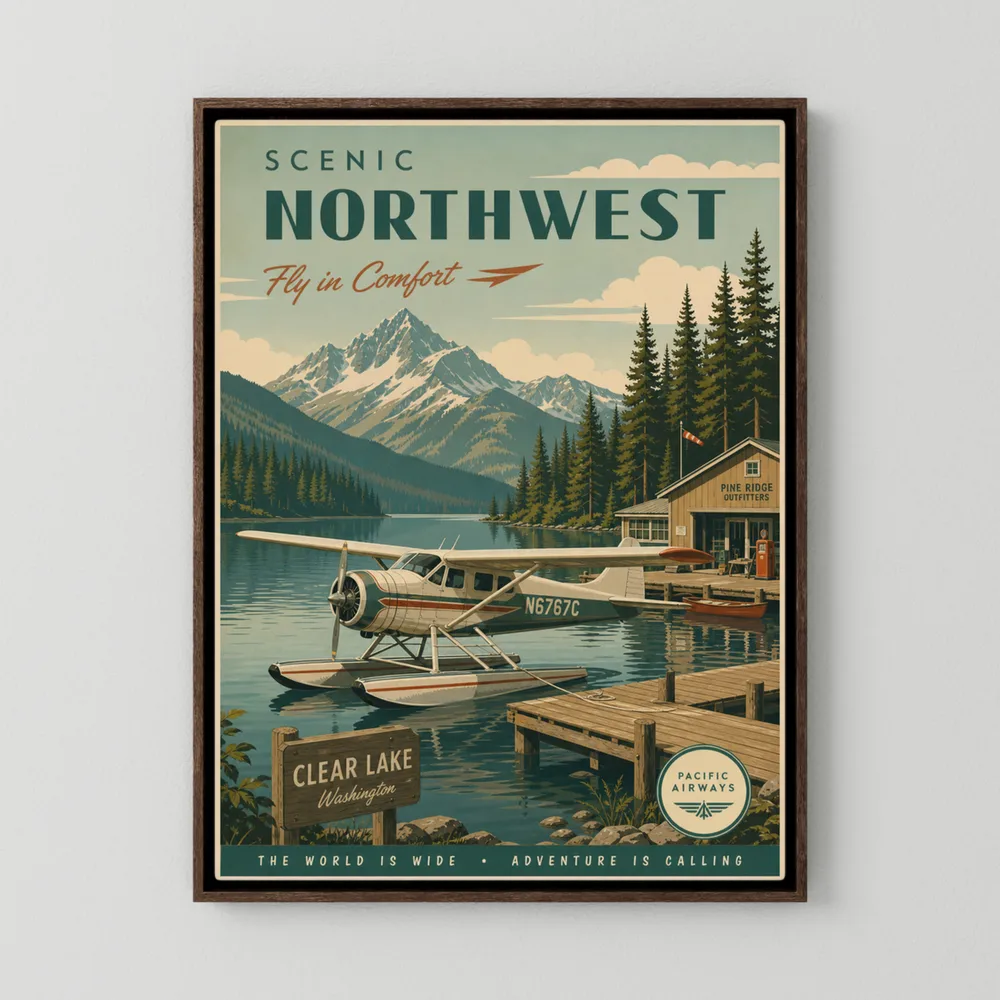 Scenic Northwest Clear Lake Washington Seaplane Vintage Travel Poster Art Print