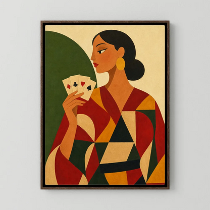 Woman Holding Playing Cards Mid-Century Art Deco Print