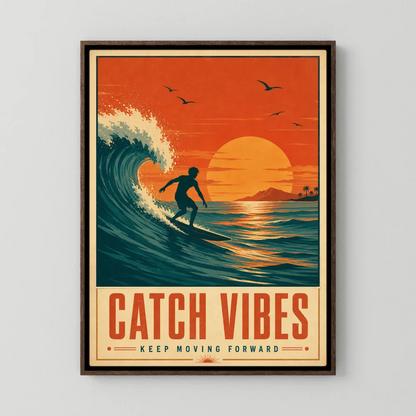 Catch Vibes – Retro Surfing Ocean Art Print