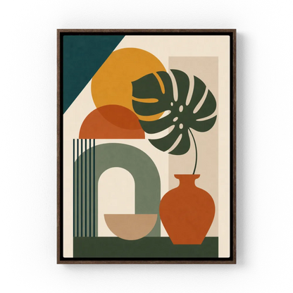 Mid-Century Monstera & Abstract Shapes Art Print