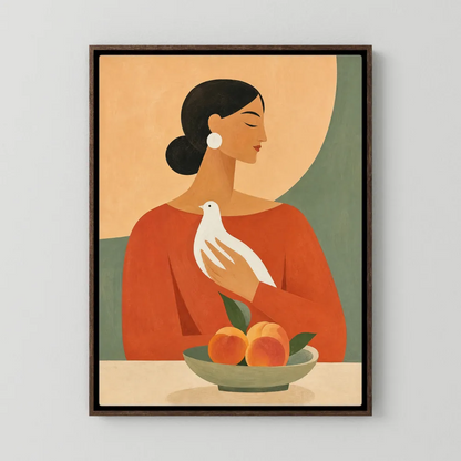 Woman Holding White Dove Minimalist Boho Art Print