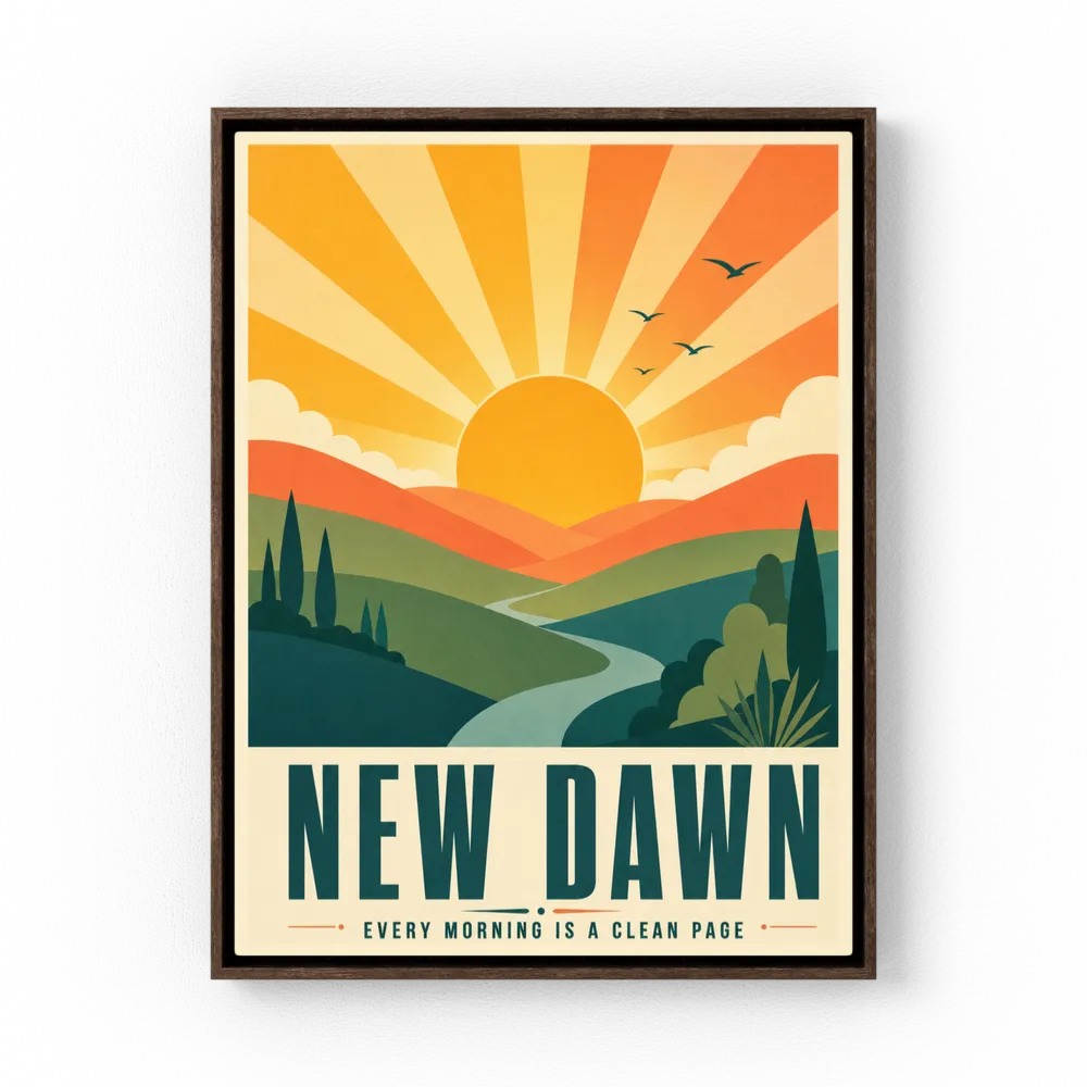 New Dawn – Retro Sunrise Landscape Art Print